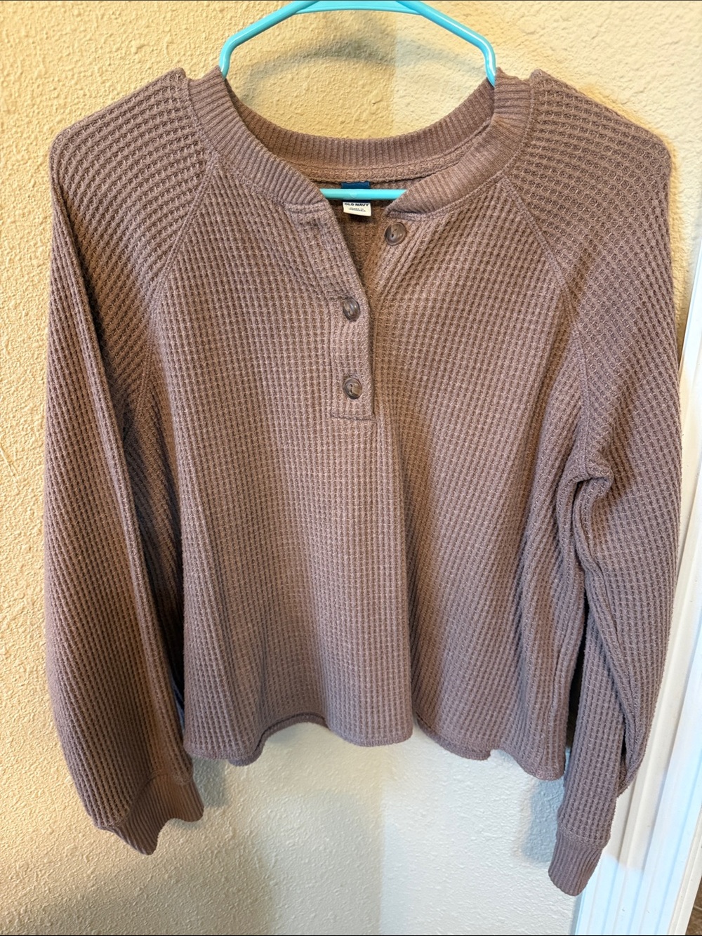 Old Navy Waffle-Knit Henley Sweatshirt in Taupe